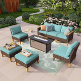 8-Piece Outdoor Sectional Patio Conversation Set with 56" Gas Fire Pit Table Table