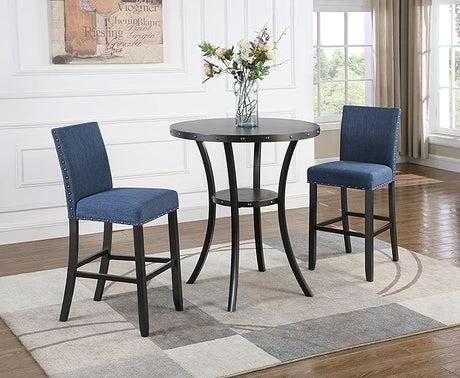 Biony 3-Piece Round Espresso Bar Table with Nail Head Stools