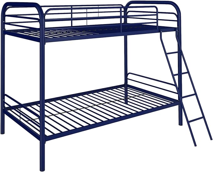 DHP Twin-Over-Twin Bunk Bed with Metal Frame and Ladder, Space-Saving Design, White