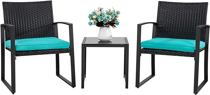 3 Pieces Outdoor Patio Furniture Set, Modern Wicker Bistro Set