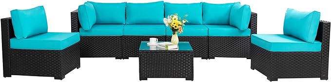 5 Pieces Outdoor Patio Sectional Sofa Couch, Black PE Wicker Furniture Sets