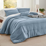 Navy Blue Twin/Twin XL Comforter Set - 3 Pieces Pinch Pleat Bed Set