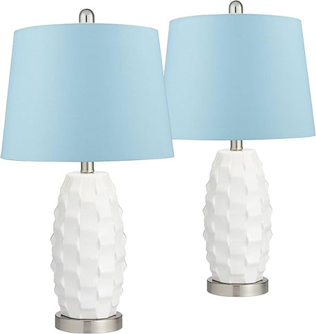 Brad Modern Coastal Style Accent Table Lamps 24.5" High Set of 2 LED Scalloped White