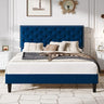 Full Size Velvet Bed Frame with Adjustable Headboard, Diamond Button Tufted and Rivet