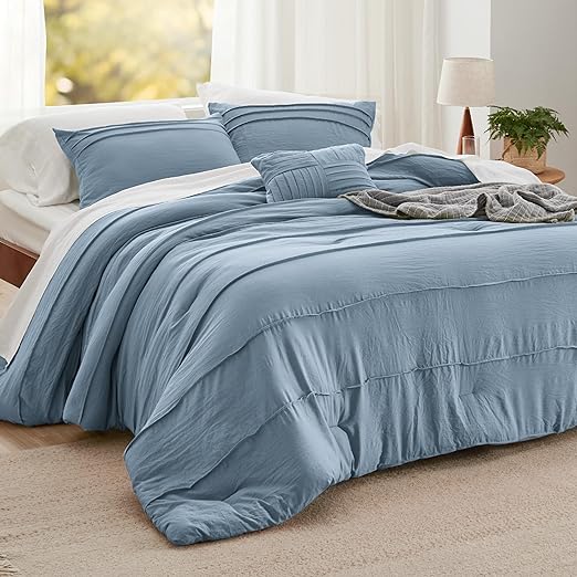 Navy Blue Queen Comforter Set - 4 Pieces Pinch Pleat Bed Set