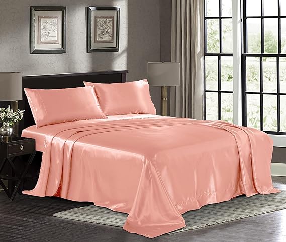 Satin Sheets Queen 4-Piece, Black Hotel Luxury Silky Bed Sheets