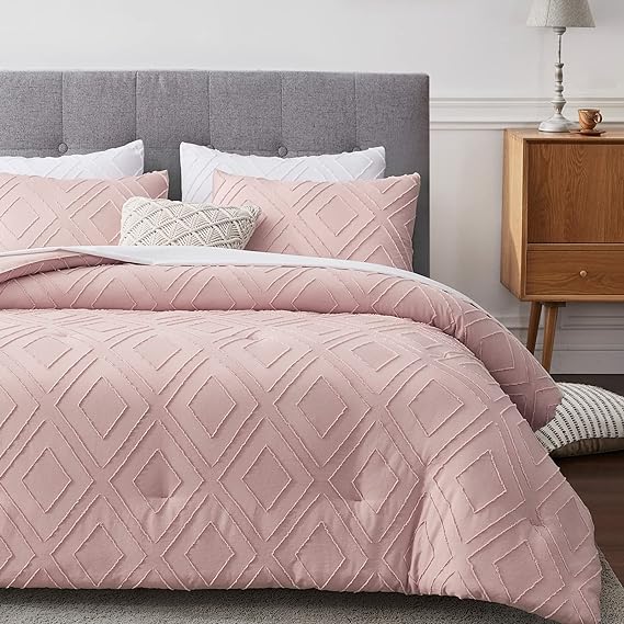 Boho Queen Comforter Set,Navy Blue Rhombus Tufted Queen Size Comforter Set