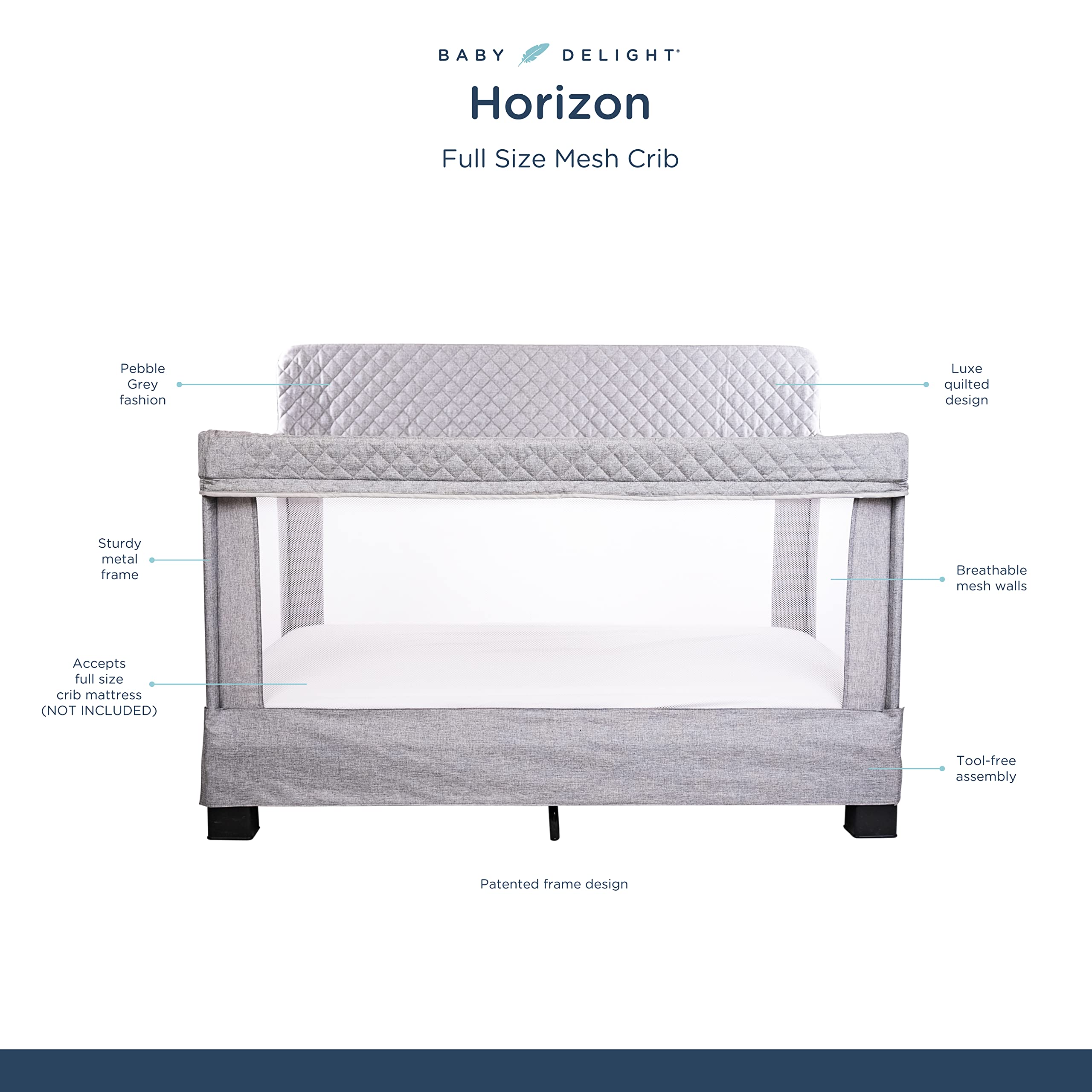 Baby Crib with Breathable Mesh Walls & Quilted Fabric