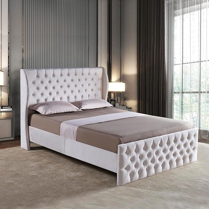 Queen Size Bed Frame, Wood Platform Bed Frame with Headboard, Solid Wood Foundation