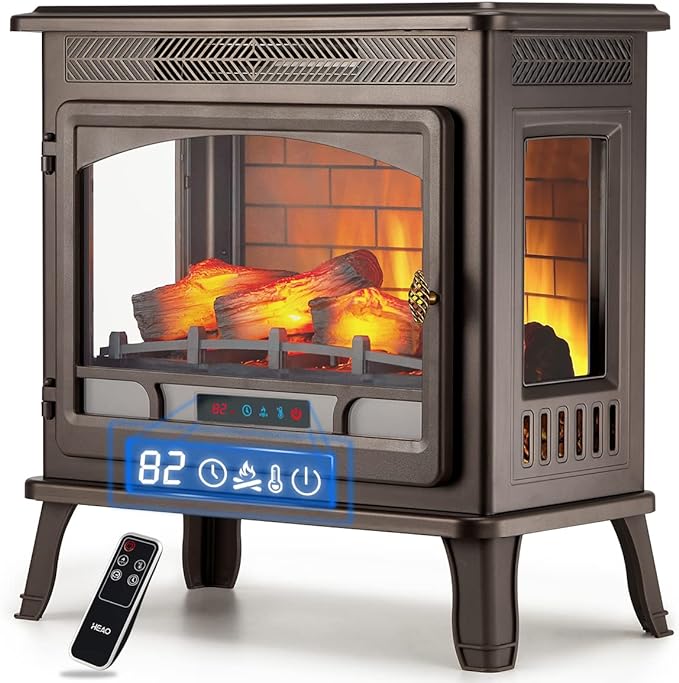 3D Infrared Electric Fireplace Stove with Visible Control Panel and Remote
