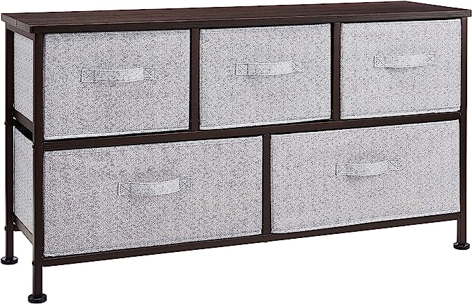 Extra Wide Fabric 5-Drawer Storage Organizer Unit for Closet White