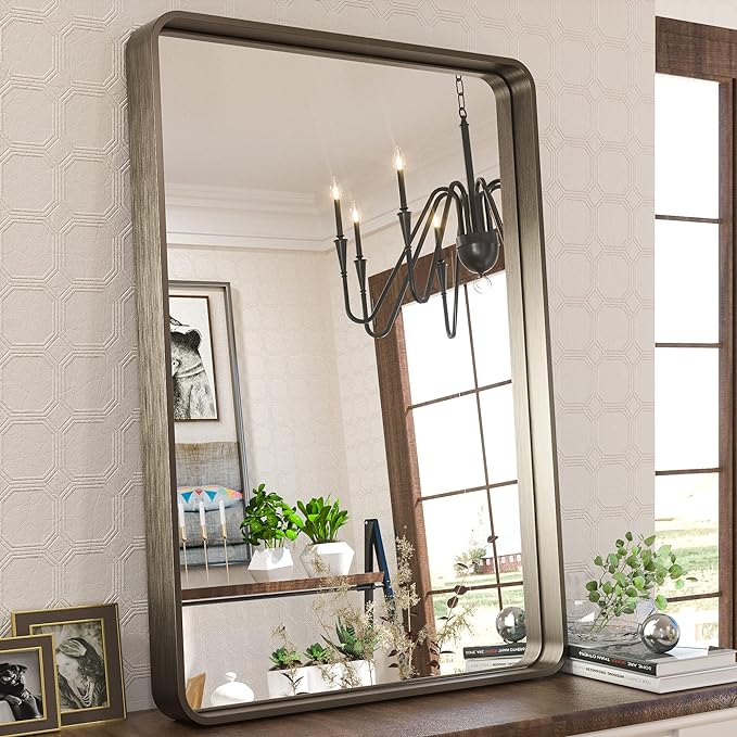 Black Framed Mirrors for Bathroom, 22x30 Inch Brushed Wall Rectangle Mirror