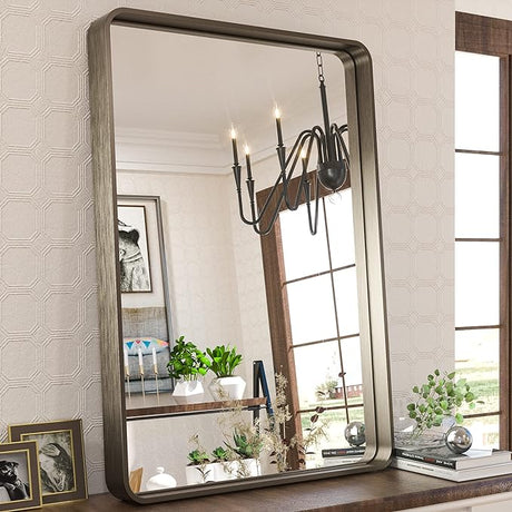 Black Framed Mirrors for Bathroom, 22x30 Inch Brushed Wall Rectangle Mirror