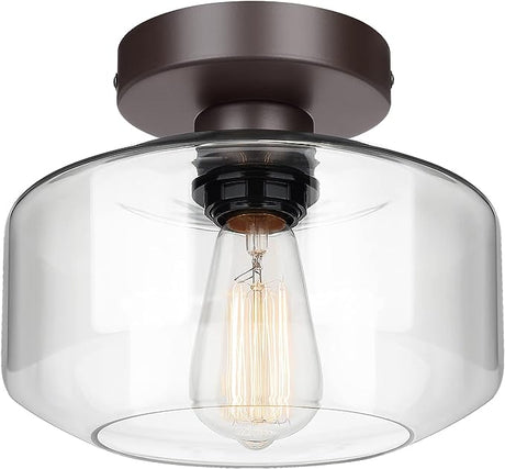 Industrial Semi Flush Mount Ceiling Light, Clear Glass Pendant Lamp Shade