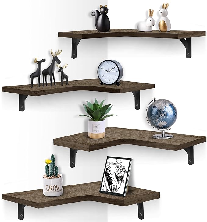 Floating Corner Shelves for Wall Décor Storage, Wall Shelves Set of 4