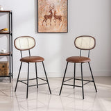 Counter Stools Rattan Back Dining Chair, Indoor Faux Leather Bar Stools Set of 2