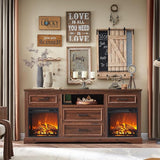 Farmhouse Double Fireplaces TV Stand for TVs Up to 80 inches