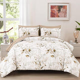 7 Pieces Floral Reversible Bed in a Bag Gold and Blue Leaves Bedding Set