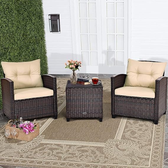 Wicker Patio Furniture Sets - 3 Pieces Rattan Sofa Set