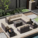 Outdoor Patio Furniture Set with Gas Fire Pit Table, 13 Pieces Patio Sectional Sofa