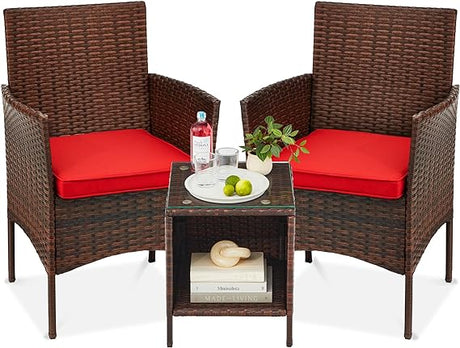 3-Piece Outdoor Wicker Conversation Bistro Set, Space Saving Patio Furniture for Yard