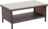 Outdoor Wicker Coffee Table Patio Furniture Garden Rattan 2-Layer Glass Table