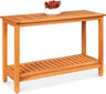 48in 2-Shelf Eucalyptus Wooden Console Table Indoor Outdoor Multifunctional Buffet Bar