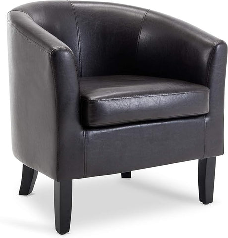 Living Room Chair, Faux Leather Accent Chair Barrel Round Club Tub Sofa Chair