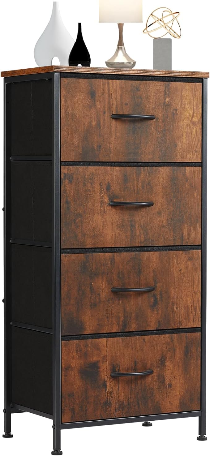 Dresser for Bedroom, Storage Drawers Skinny Fabric Storage Tower with 4 Drawers