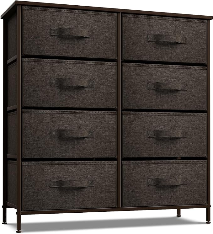 Dresser with 8 Faux Wood Drawers  Chest Organizer Unit with Steel Frame Wood