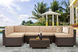 7 Piece Outdoor Patio Furniture Set, Black PE Rattan Wicker Sofa Set