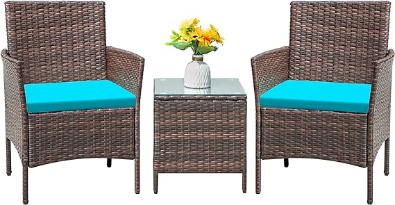 Patio Furniture Set 3 Pieces All-Weather Rattan Outdoor Furniture Patio Chairs