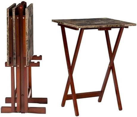 Brown CompassPrint Tray Table Set with Folding Storage Stand

