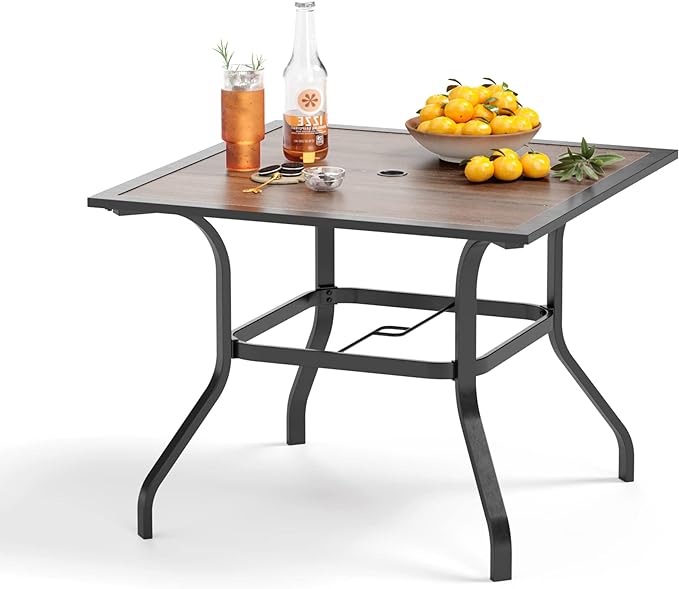 37 Inch Outdoor Dining Table Metal Steel Slat Square Patio Dining Table