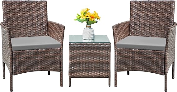 Patio Furniture Set 3 Pieces All-Weather Rattan Outdoor Furniture Patio Chairs