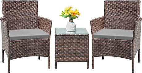 Patio Furniture Set 3 Pieces All-Weather Rattan Outdoor Furniture Patio Chairs