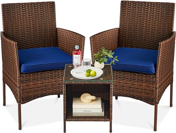 3-Piece Outdoor Wicker Conversation Bistro Set, Space Saving Patio Furniture for Yard