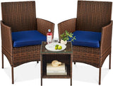 3-Piece Outdoor Wicker Conversation Bistro Set, Space Saving Patio Furniture for Yard