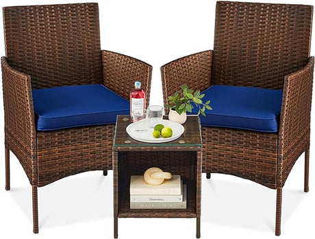 3-Piece Outdoor Wicker Conversation Bistro Set, Space Saving Patio Furniture for Yard