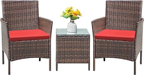 Patio Furniture Set 3 Pieces All-Weather Rattan Outdoor Furniture Patio Chairs