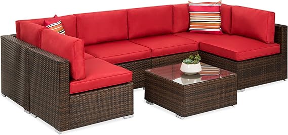 7-Piece Modular Outdoor Sectional Wicker Patio Furniture Conversation Sofa Set