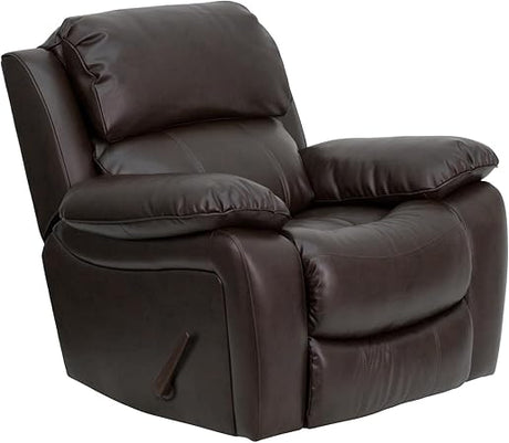 Brown Rocking Recliner Chair with Lever and Bustle Back