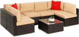 7-Piece Modular Outdoor Sectional Wicker Patio Furniture Conversation Sofa Set