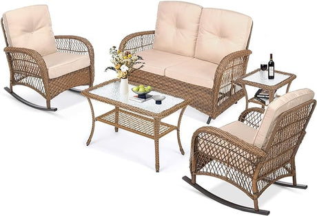 5 Pieces Outdoor Patio Rattan Furniture Sets