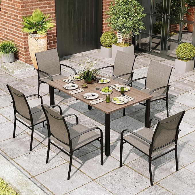 7-Piece Outdoor Dining Set 6 Blue Textilene Chairs
