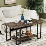 Faux Marble Top Rectangular Coffee Table with Black Metal Frame