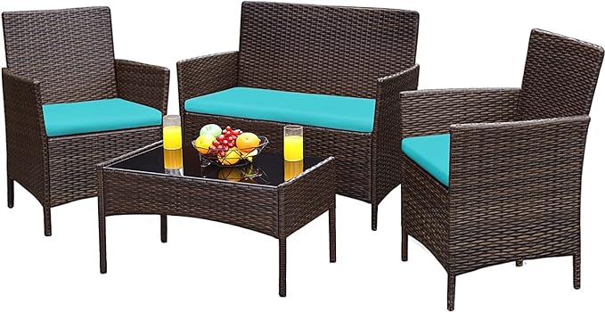 Patio Furniture 4 Pieces Conversation Sets Outdoor Wicker Rattan Chairs