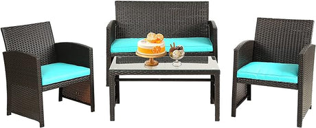 4 Pieces Outdoor Patio Furniture Sets Rattan Chair Patio Set