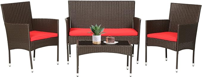 Patio Furniture Set 4 Pieces Outdoor Rattan Chair Wicker Sofa