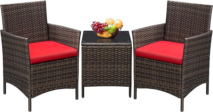 Patio Furniture Sets Outdoor PE Rattan Wicker Chairs with Soft Cushion and Glass